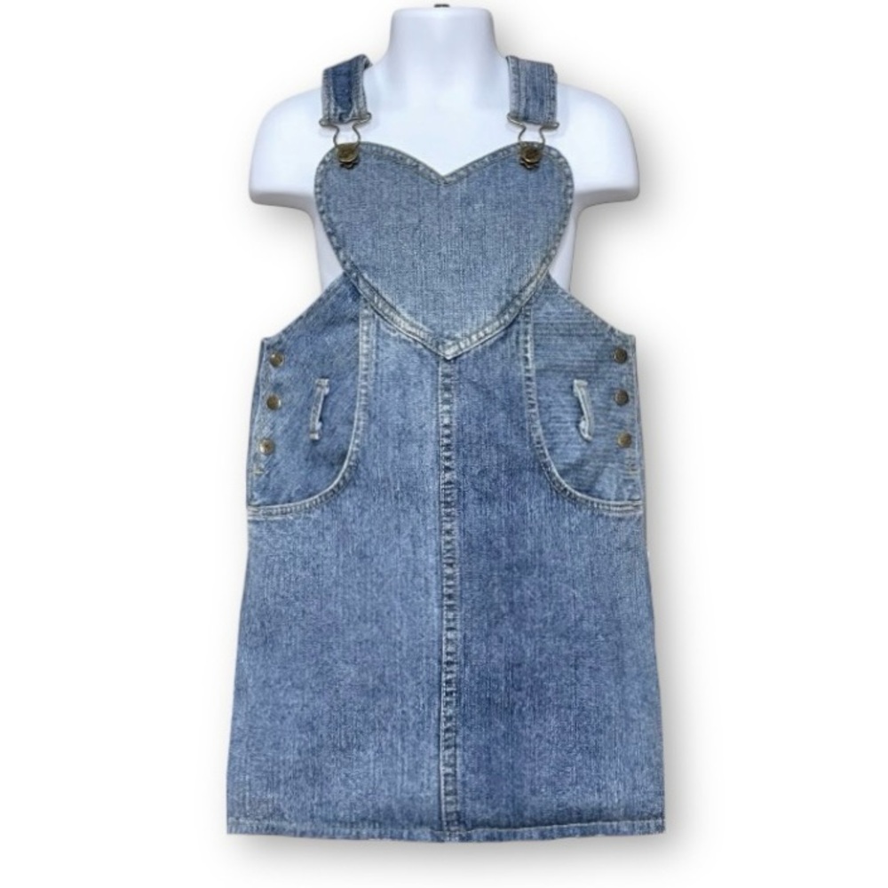 Jet Set Vintage 90s Girls Denim Heart Pinafore Overall Dress Size 8